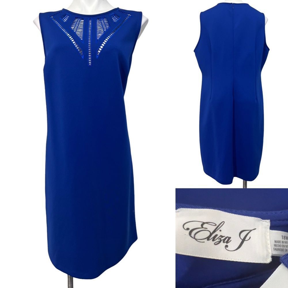 Eliza J Royal Blue Sleeveless Shift Dress with Cutout Yoke